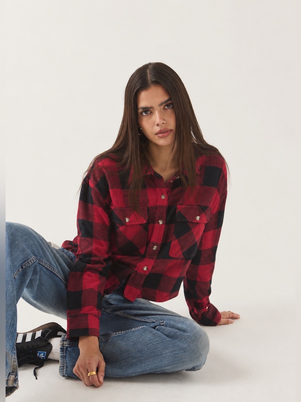 Brixton Cropped Red & Black Flannel